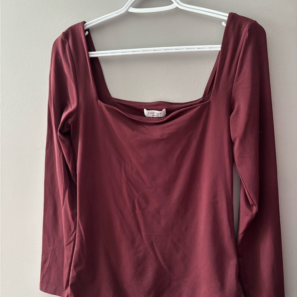 Women's Burgundy Body Con Long Sleeve Top
